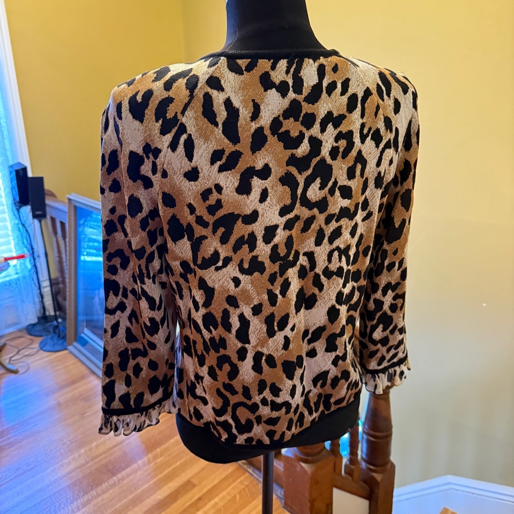 St. John Animal Print Ruffle Cardigan - Picture 4 of 9